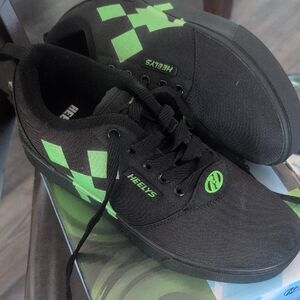 Heelys Minecraft Black Canvas Sneakers with Neon Green Checker Accents